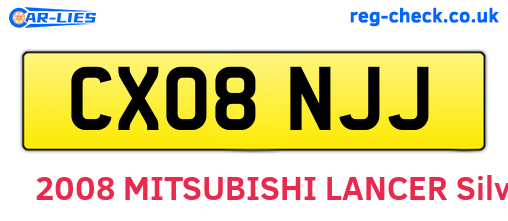CX08NJJ are the vehicle registration plates.