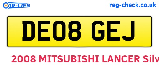 DE08GEJ are the vehicle registration plates.