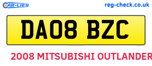 DA08BZC are the vehicle registration plates.