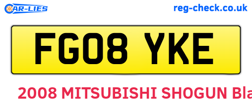 FG08YKE are the vehicle registration plates.