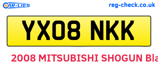 YX08NKK are the vehicle registration plates.