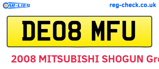 DE08MFU are the vehicle registration plates.