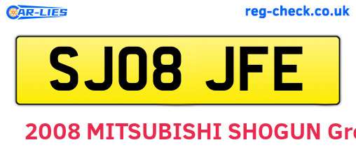 SJ08JFE are the vehicle registration plates.