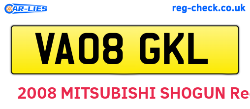 VA08GKL are the vehicle registration plates.