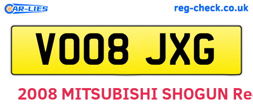 VO08JXG are the vehicle registration plates.