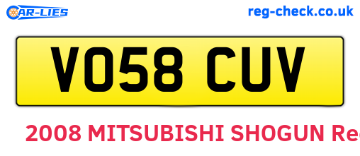 VO58CUV are the vehicle registration plates.