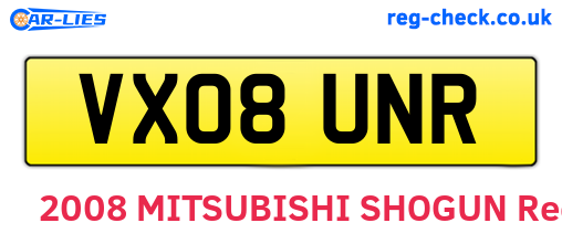 VX08UNR are the vehicle registration plates.