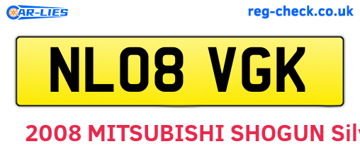 NL08VGK are the vehicle registration plates.