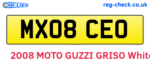 MX08CEO are the vehicle registration plates.