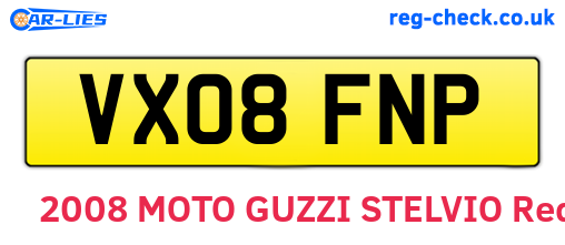 VX08FNP are the vehicle registration plates.