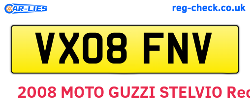 VX08FNV are the vehicle registration plates.