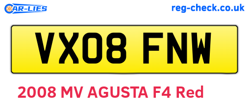 VX08FNW are the vehicle registration plates.