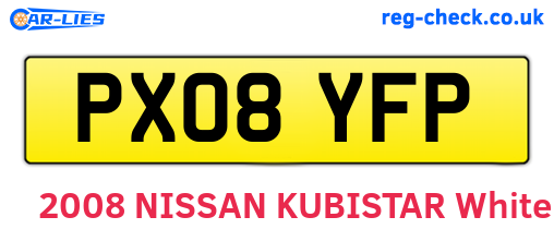 PX08YFP are the vehicle registration plates.