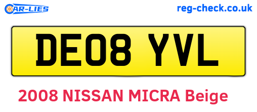 DE08YVL are the vehicle registration plates.