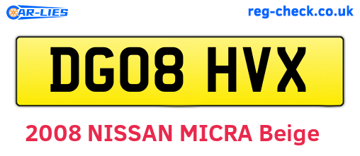 DG08HVX are the vehicle registration plates.