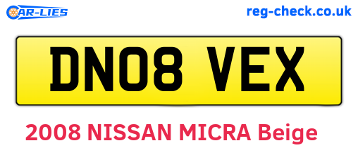 DN08VEX are the vehicle registration plates.