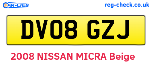 DV08GZJ are the vehicle registration plates.
