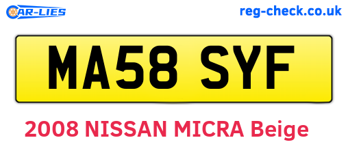 MA58SYF are the vehicle registration plates.