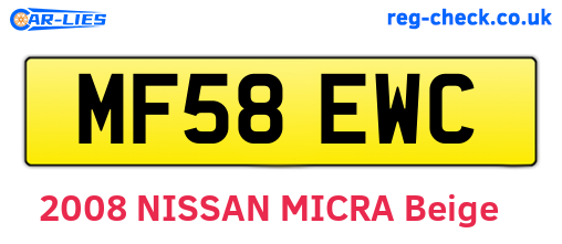 MF58EWC are the vehicle registration plates.
