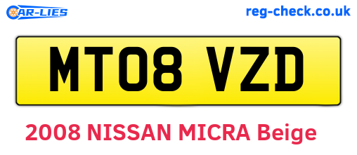 MT08VZD are the vehicle registration plates.