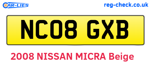 NC08GXB are the vehicle registration plates.