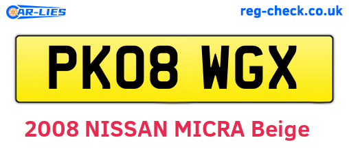 PK08WGX are the vehicle registration plates.