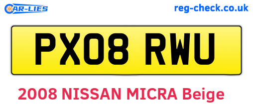 PX08RWU are the vehicle registration plates.