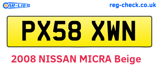 PX58XWN are the vehicle registration plates.