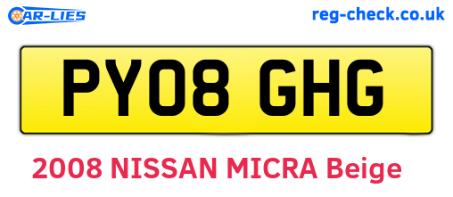 PY08GHG are the vehicle registration plates.