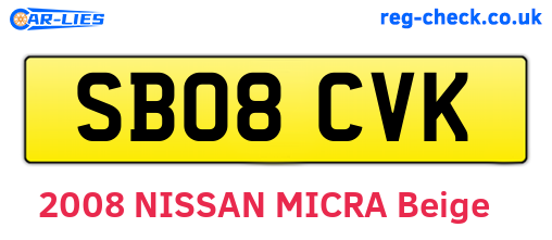 SB08CVK are the vehicle registration plates.