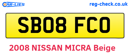 SB08FCO are the vehicle registration plates.