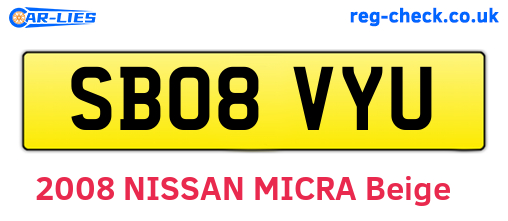 SB08VYU are the vehicle registration plates.