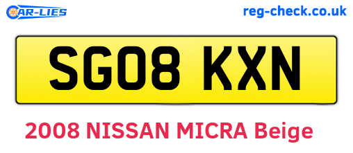 SG08KXN are the vehicle registration plates.