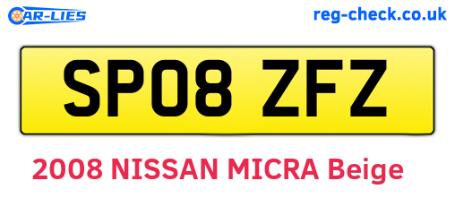 SP08ZFZ are the vehicle registration plates.