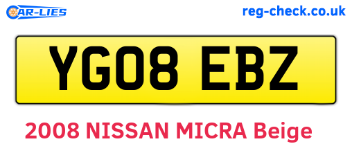 YG08EBZ are the vehicle registration plates.