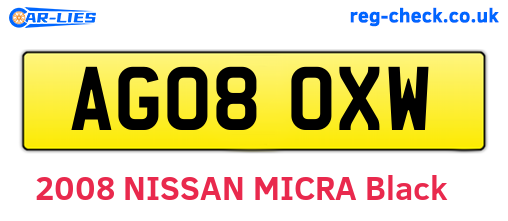 AG08OXW are the vehicle registration plates.