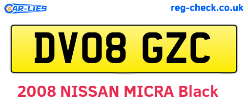 DV08GZC are the vehicle registration plates.