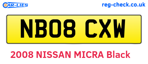 NB08CXW are the vehicle registration plates.
