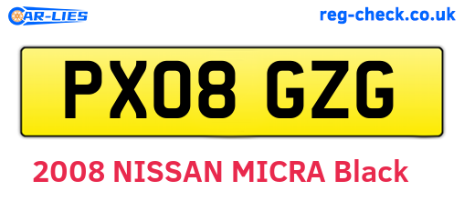 PX08GZG are the vehicle registration plates.