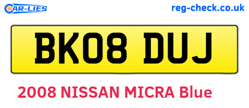 BK08DUJ are the vehicle registration plates.