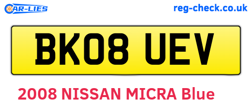 BK08UEV are the vehicle registration plates.