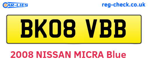 BK08VBB are the vehicle registration plates.
