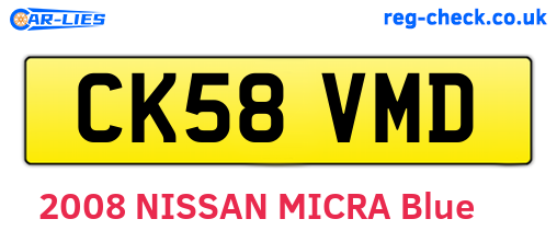 CK58VMD are the vehicle registration plates.