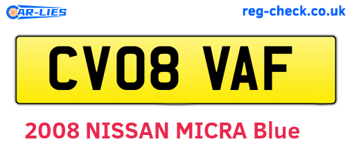 CV08VAF are the vehicle registration plates.