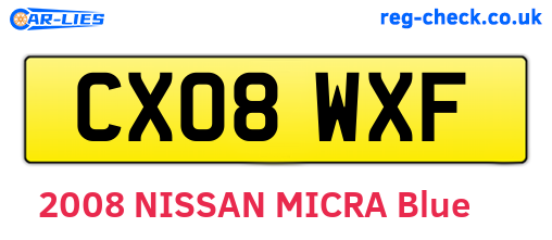 CX08WXF are the vehicle registration plates.