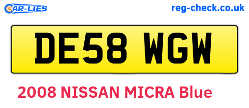 DE58WGW are the vehicle registration plates.