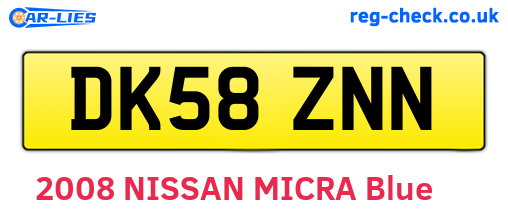 DK58ZNN are the vehicle registration plates.