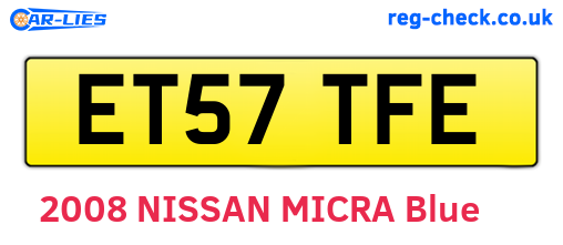 ET57TFE are the vehicle registration plates.