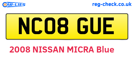 NC08GUE are the vehicle registration plates.