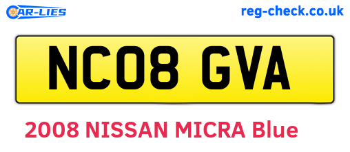 NC08GVA are the vehicle registration plates.
